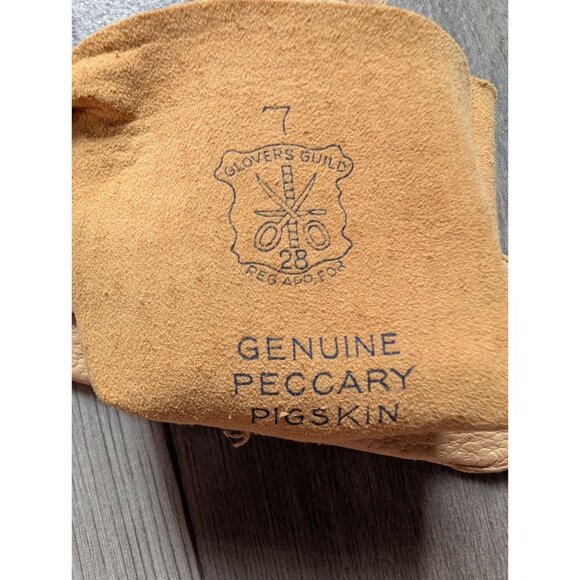 Vintage Genuine Peccary Pigskin Gloves Beige Leather Womens Size 7 Elegant - Picture 5 of 6